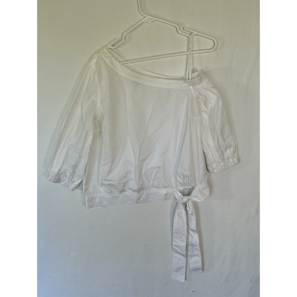 Ralph Lauren White Off The Shoulder Blouse Puff Sleeve Asymmetrical Tie Top MP